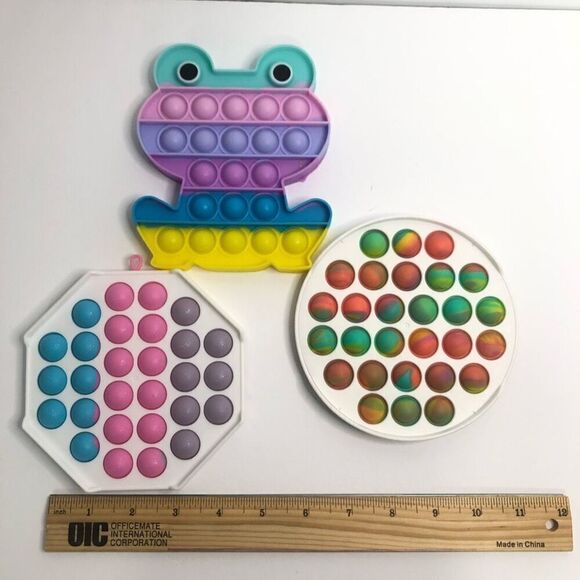 pop it fidget rainbow sparkle frog lot of 3 sensory stress relief - Picture 1 of 2